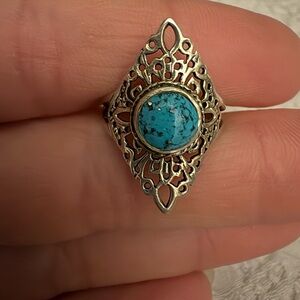 Intricate Sterling Silver Ring with Turquoise Stone